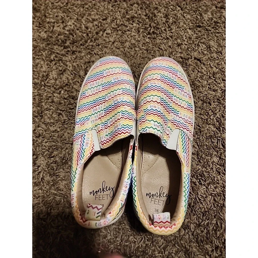 Monkey Feet Womens 7.5 shoes. Love Is Love. Rainbow‎